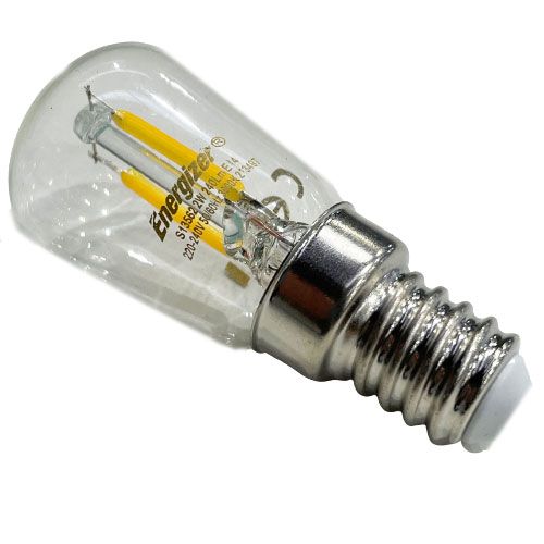 LED light bulb with clear glass and silver base on a white background