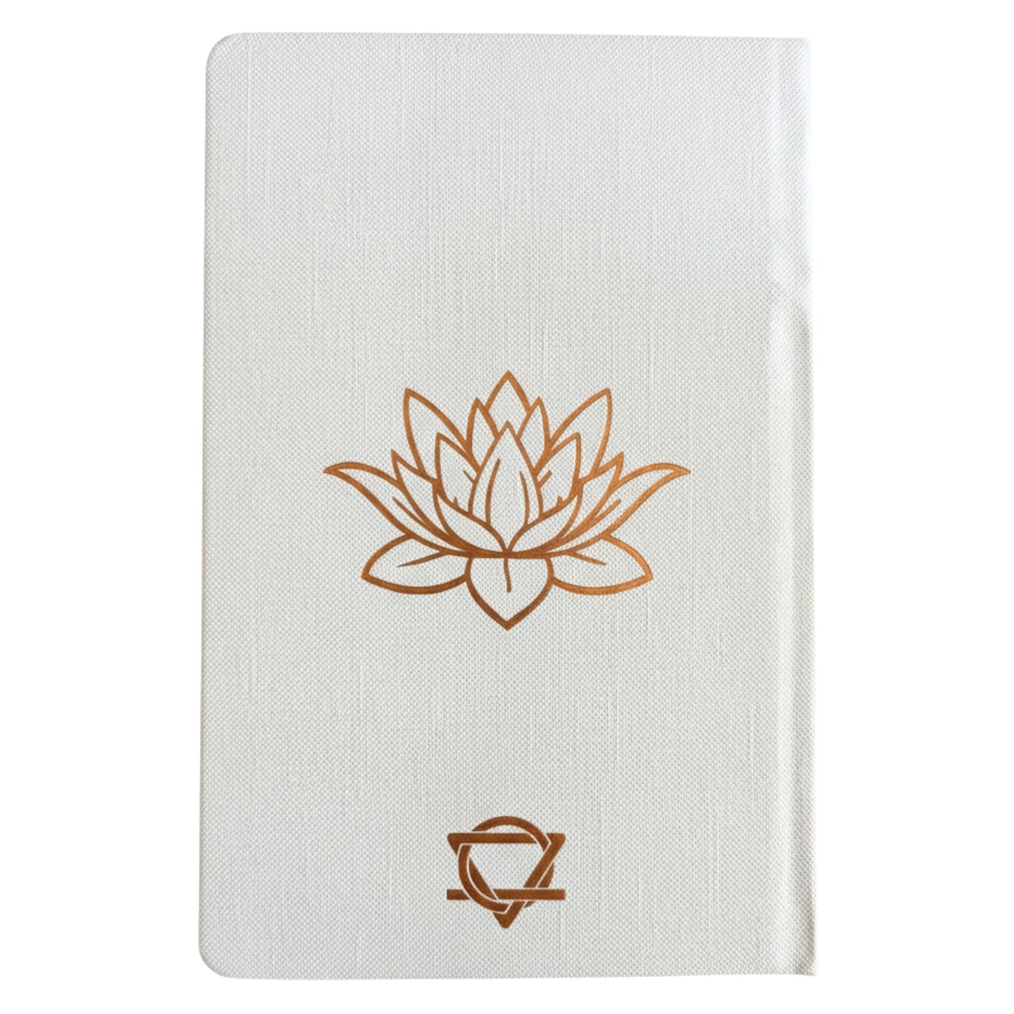 Notebook with a lotus flower design on a white background